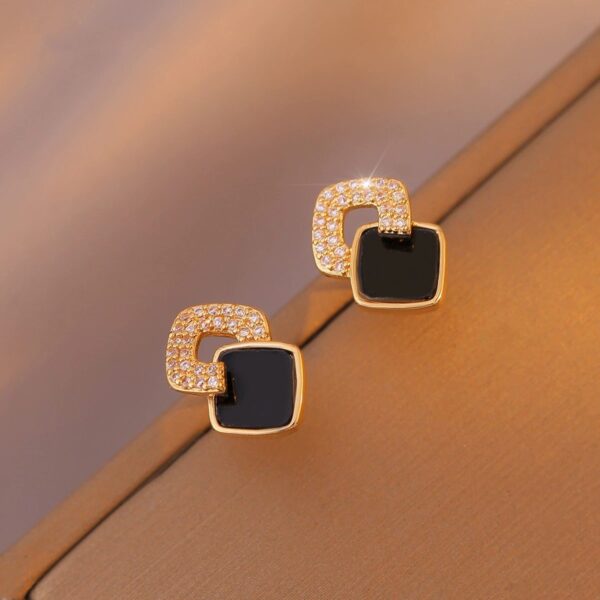 Women's Cross Black Small Square Earrings Versatile Gift - Image 5