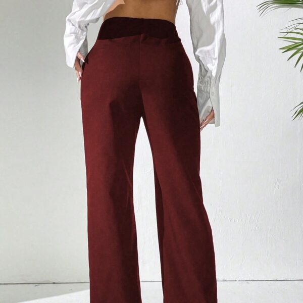Ladies' Solid Color Elegant And Stylish Commuting Straight Leg High Waisted Wide Leg Pants - Image 2