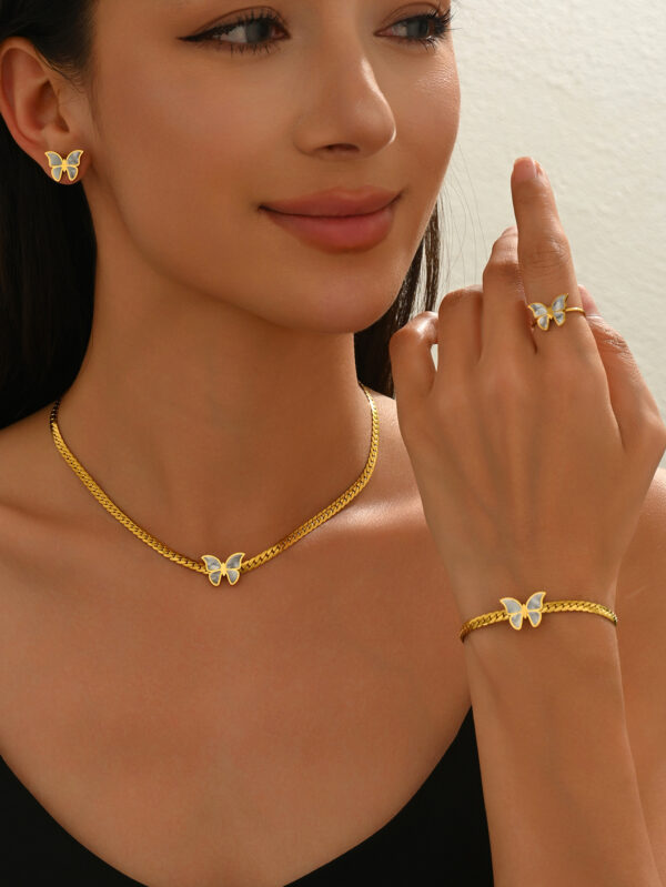 Lxalry 18K Gold Plated Butterfly Jewelry Set With Mirror Polish  Hypoallergenic Skin Safe 4PCS Necklace Earrings Bracelet Ring For Women, Never Fade Luxury Gift For Her - Image 9
