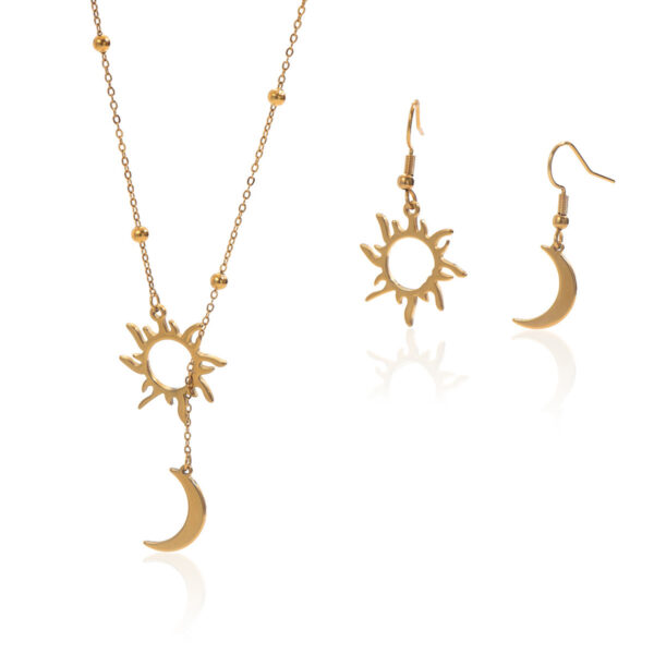 Lxalry 18K Gold Plated Sun  Moon Jewelry Set Mirror Polish Hypoallergenic Necklace  Earrings For Daily Evening Never Fade Luxury Gift With Celestial Symmetry - Image 6