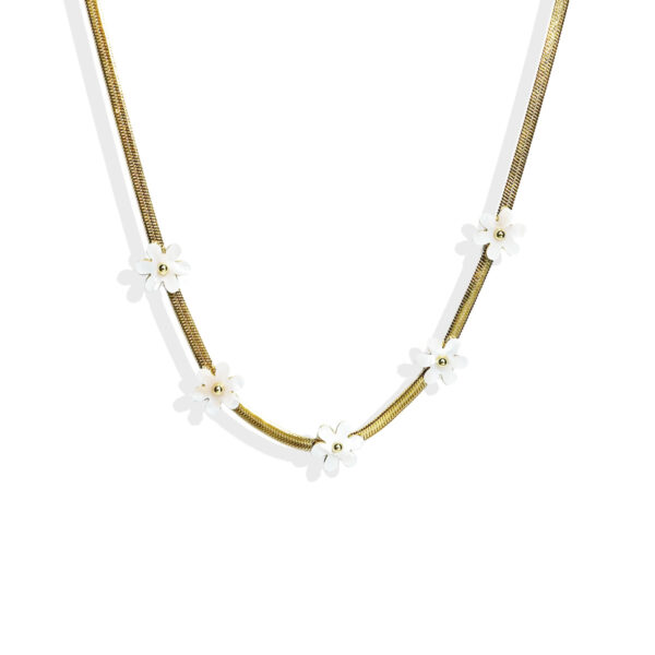 Lxalry 18K Gold Plated Bohemian Floral Necklace   Stainless Steel Skin Safe Jewelry With White Blossom Charms  Hypoallergenic   Tarnish Free Gift For Women Wife Mom, Festive Occasions   Everyday Boho - Image 6