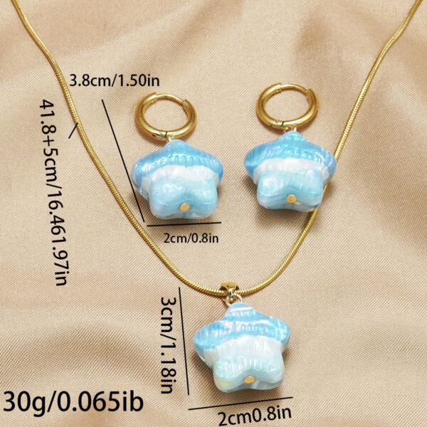 Lxalry 316L Stainless Steel 18K Gold-Plated Jewelry Set  Iridescent Blue White Gradient 3D Glass Star Pendant  Hypoallergenic Tarnish Free Earrings  Necklace Beach Party  Daily Wear Ocean Inspired - Image 5