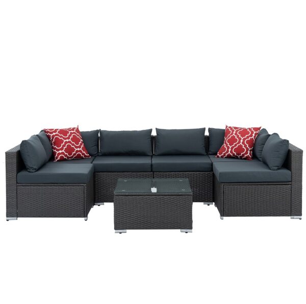 Patio Furniture, Outdoor Furniture, Seasonal PE Wicker Furniture, 7 Set Wicker Furniture With Tempered Glass Coffee Table - Image 2