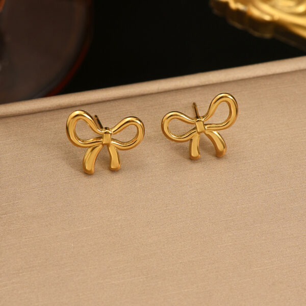 Lxalry 18K Gold Plated Bow Earrings   Symmetrical Mirror Finish Stainless Steel Jewelry  Hypoallergenic   Tarnish Free Luxury Gift For Women Wife Mom Handcrafted Everyday  Special Occasion Elegance - Image 4