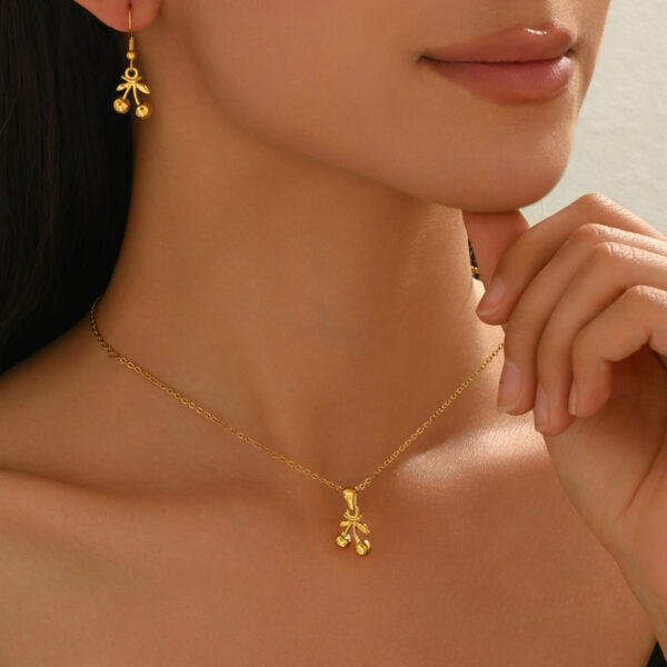 Lxalry 18K Gold Plated Cherry Mirror Jewelry Set  Hypoallergenic Skin  Safe Necklace   Drop Earrings Never Fade Adjustable Luxury Gift For  Evening Wear - Image 3