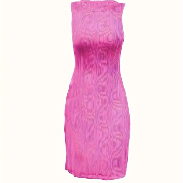 Ladies' Fashionable Color Blocked Striped Printed Sleeveless Tight Fitting Hip Hugging Dress - Image 2