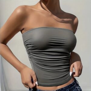Ladies' Spring And Summer Gray Solid Color Strapless Off Shoulder One Shoulder Casual Versatile Vest Top