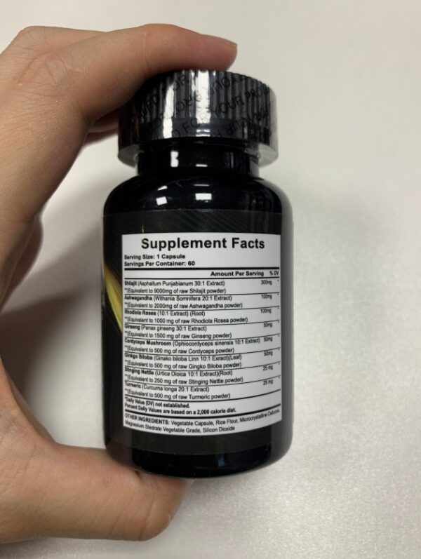 Shilajit Pure Himalayan 9000MG, Energy Booster Ashwagandha 2000MG, Rhodiola Rosea 999MG, Panax Ginseng 1500MG, Turmeric 500MG, Ginkgo Biloba 500MG, Stinging Nettle 250MG Cordyceps Mushroom 500 - Image 3