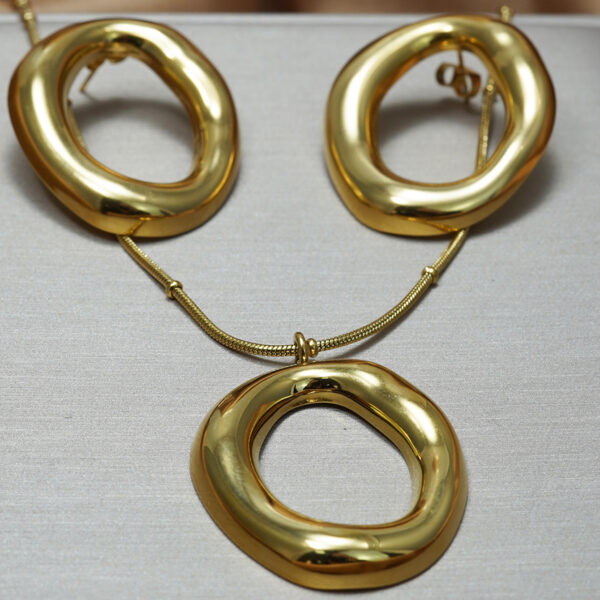 Lxalry 18K Gold Plated Mirror Polish Jewelry Set  Hypoallergenic Skin Safe Necklace   Earrings For Daily Evening Never Fade Adjustable Organic Round Design With Precision Cast Symmetry - Image 3