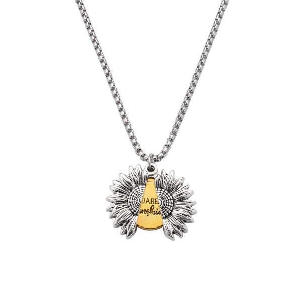 Creative Openable Sunflower Pendant Necklace Fashion Letter Jewelry Gift - Image 4