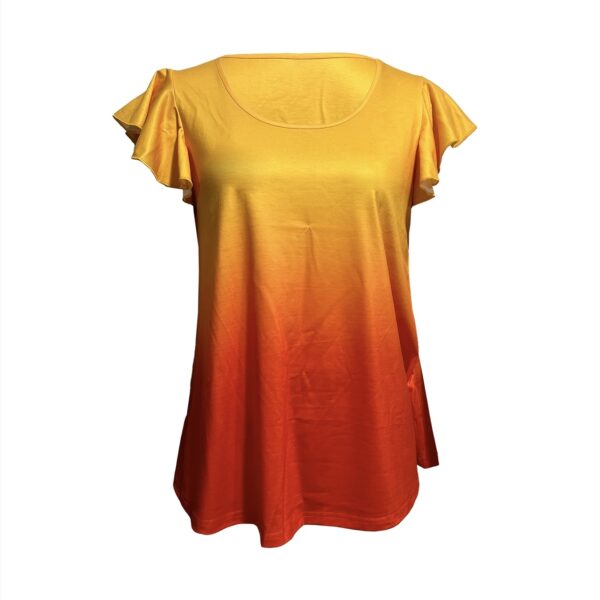 Summer New Mixed Color Fungus Sleeves Casual Elegant Style Versatile T-shirt Top - Image 3