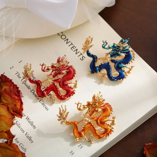 Chinese Ancient Style Zodiac Dragon Enamel Colored Dragon Brooch - Image 4