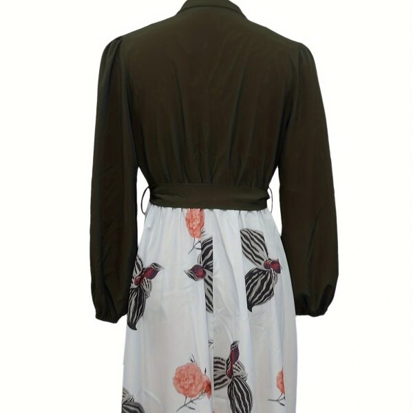 Ladies' Fashion Printed V-neck Waist Strap Casual Dress - Image 3