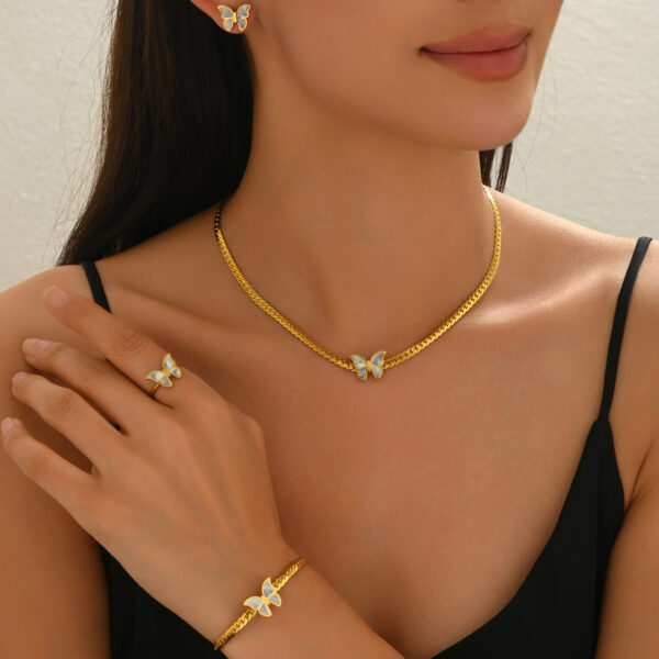 Lxalry 18K Gold Plated Butterfly Jewelry Set With Mirror Polish  Hypoallergenic Skin Safe 4PCS Necklace Earrings Bracelet Ring For Women, Never Fade Luxury Gift For Her - Image 4