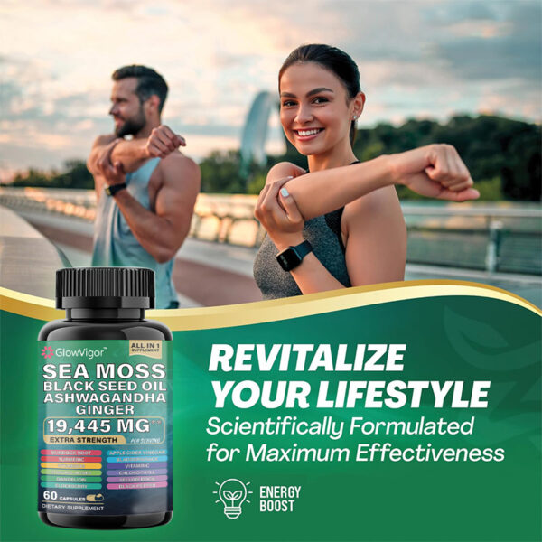 GlowVigor Sea Moss 7000mg Black Seed Oil 4000mg Ashwagandha 2000mg Turmeric 2000mg Bladderwrack 2000mg Burdock 2000mg & Ginger Vitamin C Vitamin D3 - Image 9