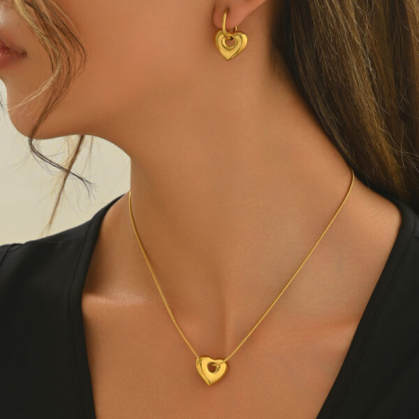 Lxalry 18K Gold Plated Hollow Heart Jewelry Set  Mirror Polish Hypoallergenic Necklace   Earrings For Women Never Fade Handmade Luxury Gift With Adjustable Chain - Image 2