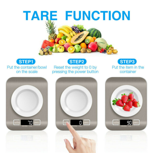 Digital Electronic Kitchen Food Diet Postal Scale Weight Balance 5KG 1g 11lb Kitchen Scales Stainless Steel Weighing For Food Diet Postal Balance Measuring LCD Precision Electronic - Image 9