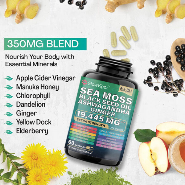 GlowVigor Sea Moss 7000mg Black Seed Oil 4000mg Ashwagandha 2000mg Turmeric 2000mg Bladderwrack 2000mg Burdock 2000mg & Ginger Vitamin C Vitamin D3 - Image 10