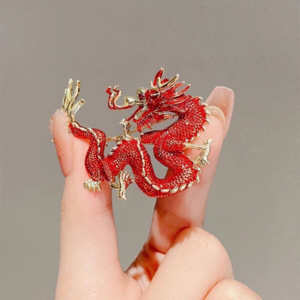 Chinese Ancient Style Zodiac Dragon Enamel Colored Dragon Brooch