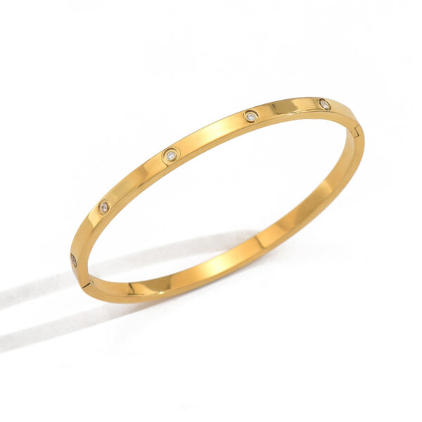 Lxalry 18K Gold Plated Stainless Steel Minimalist Bracelet Hypoallergenic Circle Rhinestone Jewelry  Secure Inlay Tarnish Free Design Skin Safe Luxury Gift For Her Golden Hour Glow, Everyday Wear A - Image 4