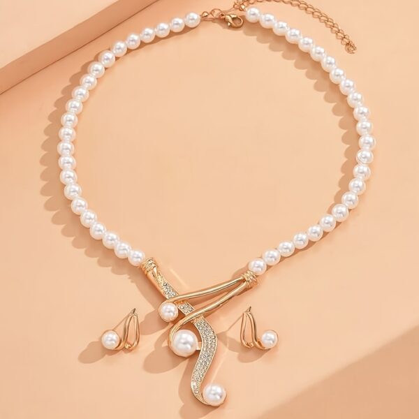 A Round Artificial Pearl Necklace And A Pair Of Geometric Round Artificial Pearl Earrings Are Fashionable, Elegant And Noble, Perfect Gifts For Lovers And Friends. - Image 2