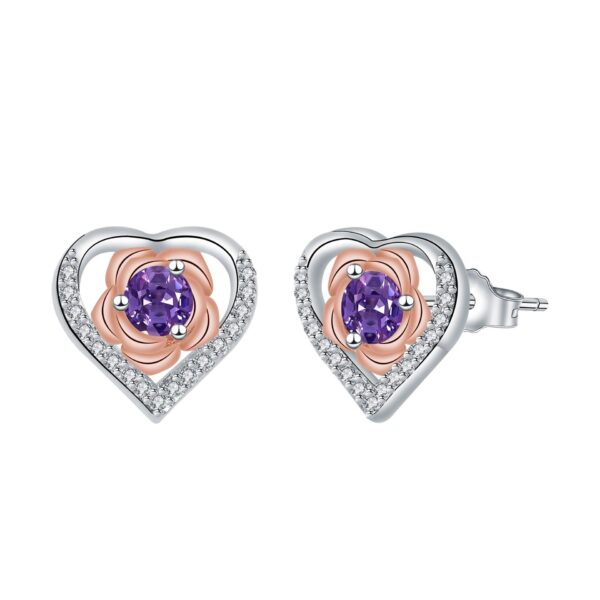 Rose Love Heart Stud Earrings 925 Silver Needle Temperament - Image 3