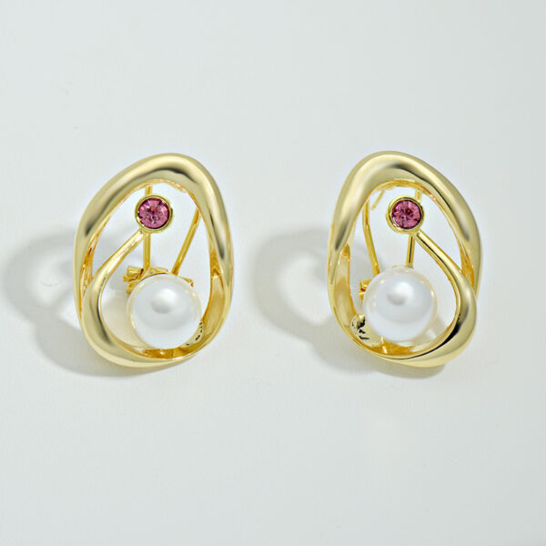 Women's Korean-style High-grade Metallic Pearl Earrings Anti-allergy Sterling Silver Needle - Image 5
