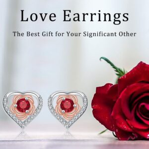 Rose Love Heart Stud Earrings 925 Silver Needle Temperament