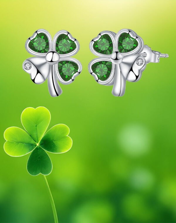 Silver Needle Natural Four-leaf Clover Lucky Earrings Female Gift For Mother's Day - Image 3