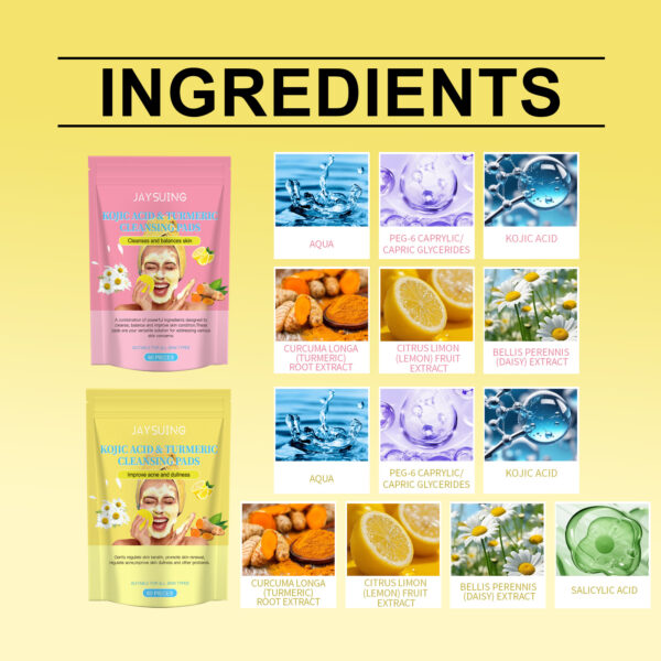 Jaysuing Kojic Acid Turmeric Balancing Water & Oil Cleansing Pad Gently Cleanses The Skin, Exfoliates The Skin, Gently Purifies And Soothes The Skin - Image 2