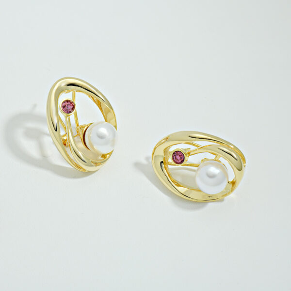 Women's Korean-style High-grade Metallic Pearl Earrings Anti-allergy Sterling Silver Needle - Image 4
