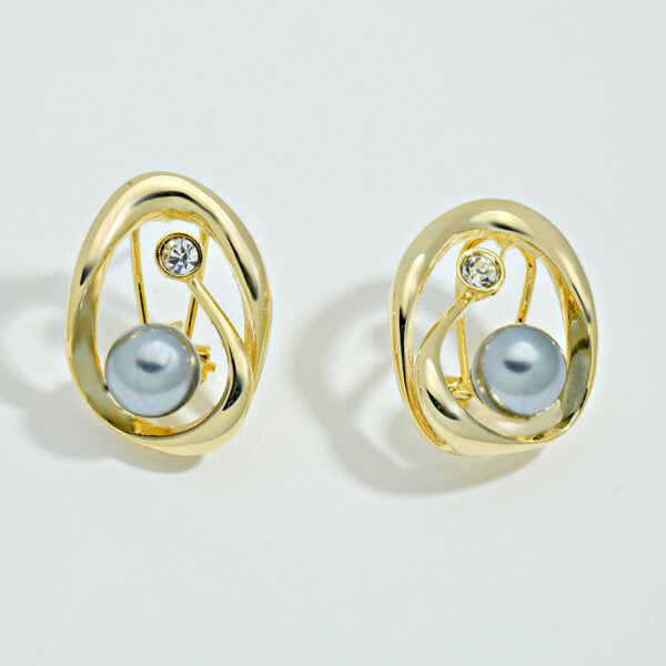 Women's Korean-style High-grade Metallic Pearl Earrings Anti-allergy Sterling Silver Needle - Image 6