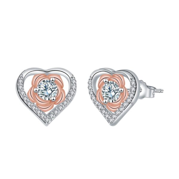 Rose Love Heart Stud Earrings 925 Silver Needle Temperament - Image 2